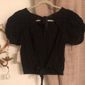 Free People Open Back Black Blouse